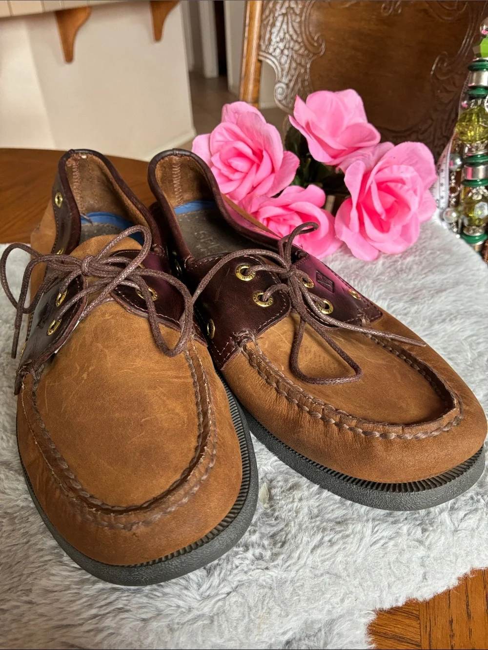 Men's Casual Brown Two-Tone Moc Toe Boat Shoes
